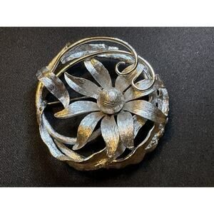 Silver Tone Flower Brooch EUC
